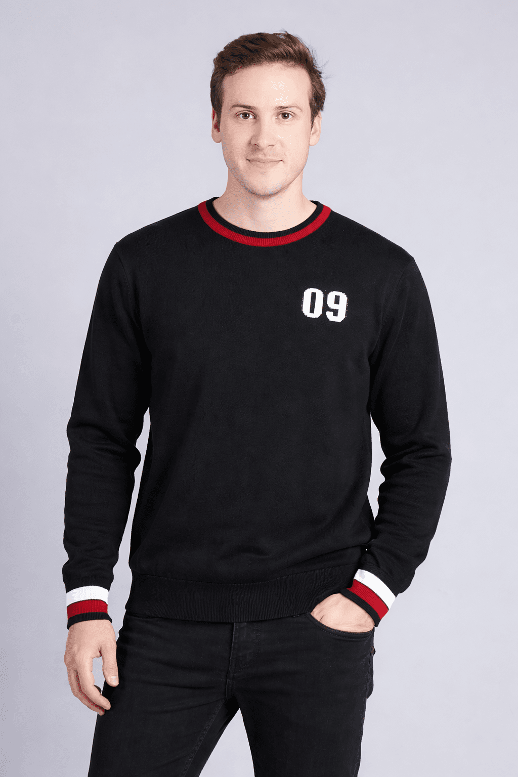 Men’s Black Crew Neck Sweatshirt with Contrast Rib | Premium Winter Wear by Monterow Men's sweater - Monterowindia