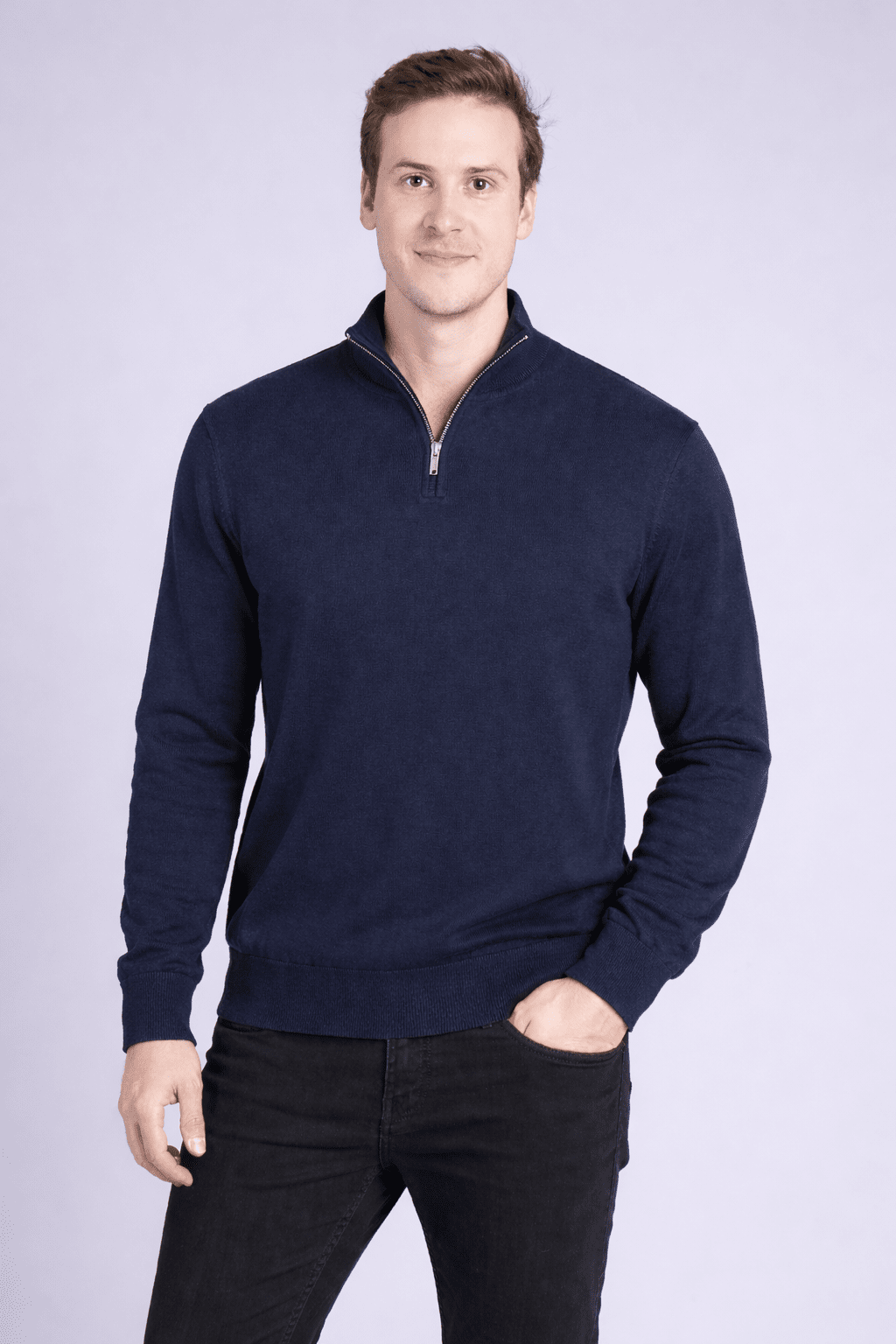 Men’s Navy Blue Half - Zip Sweater – Smart Casual Winter Wear Men's sweater - Monterowindia
