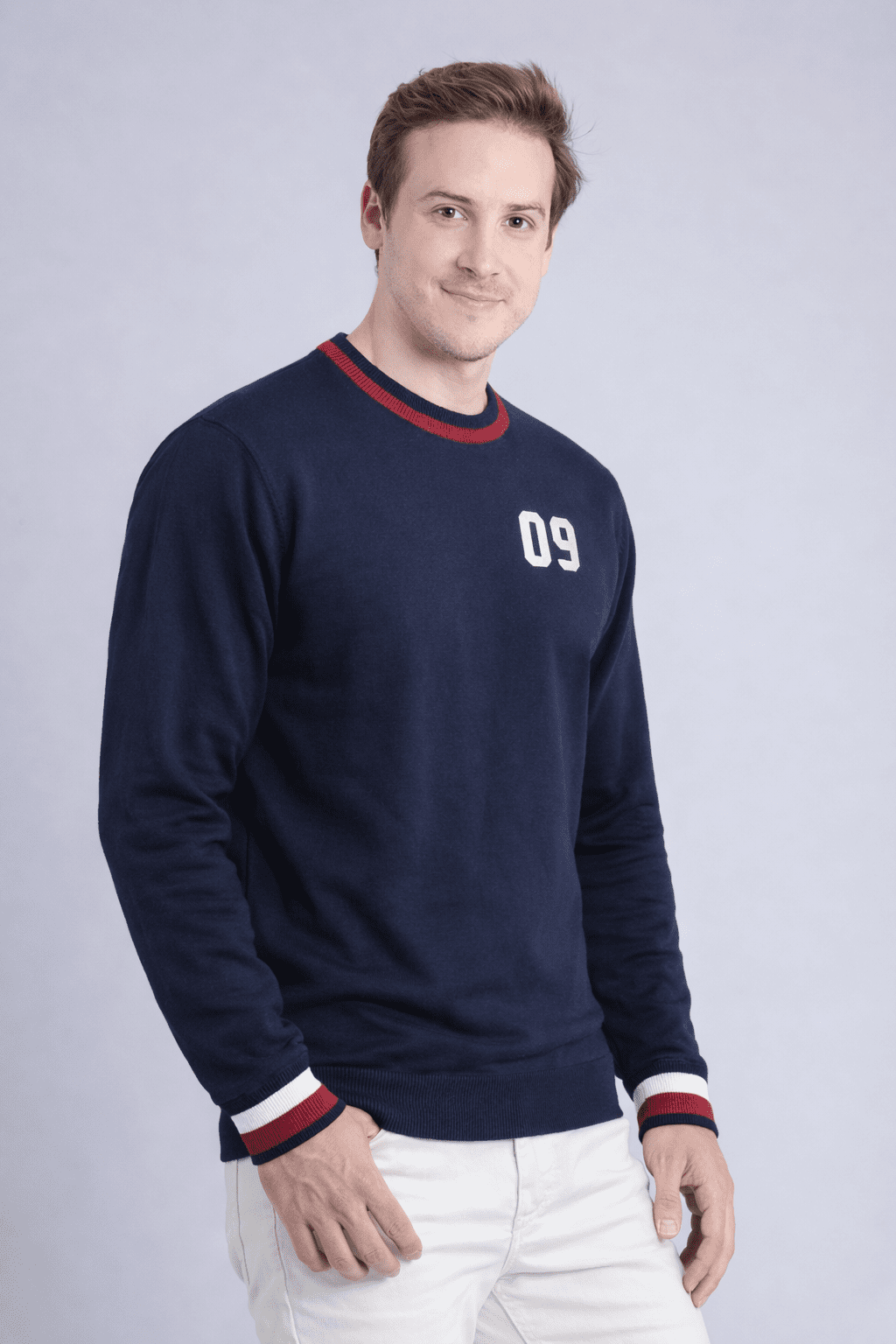 navy Crewneck Sweater with Sporty Accents Men's sweater - Monterowindia