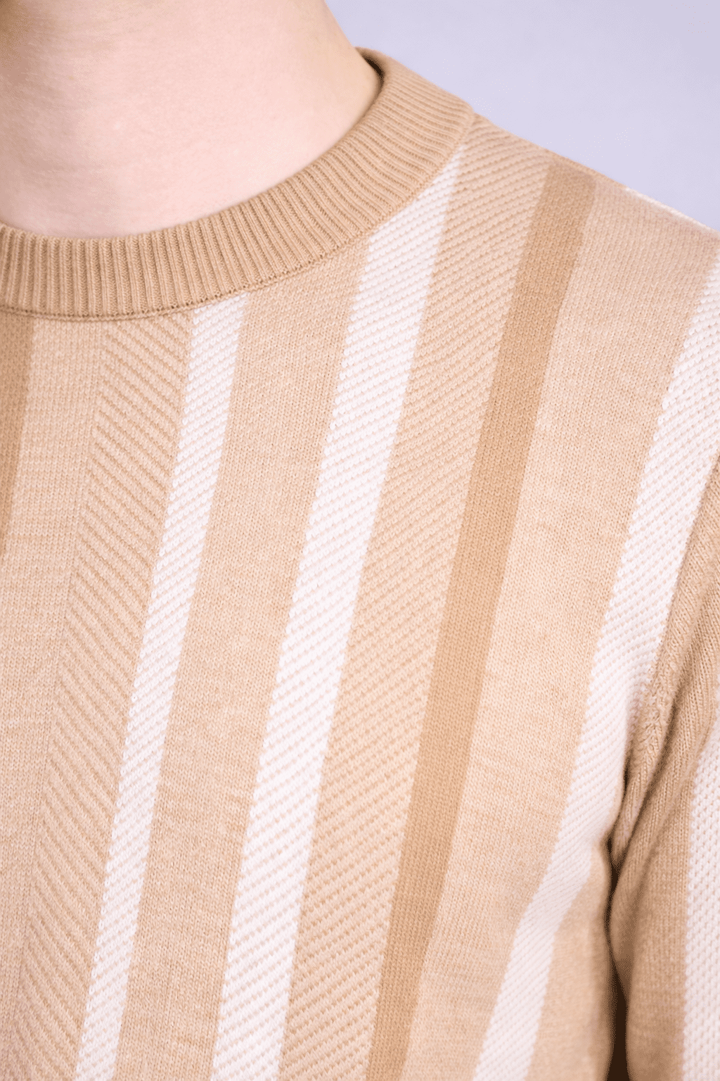 Men’s Beige Striped Crew Neck Sweater Men's sweater - Monterowindia