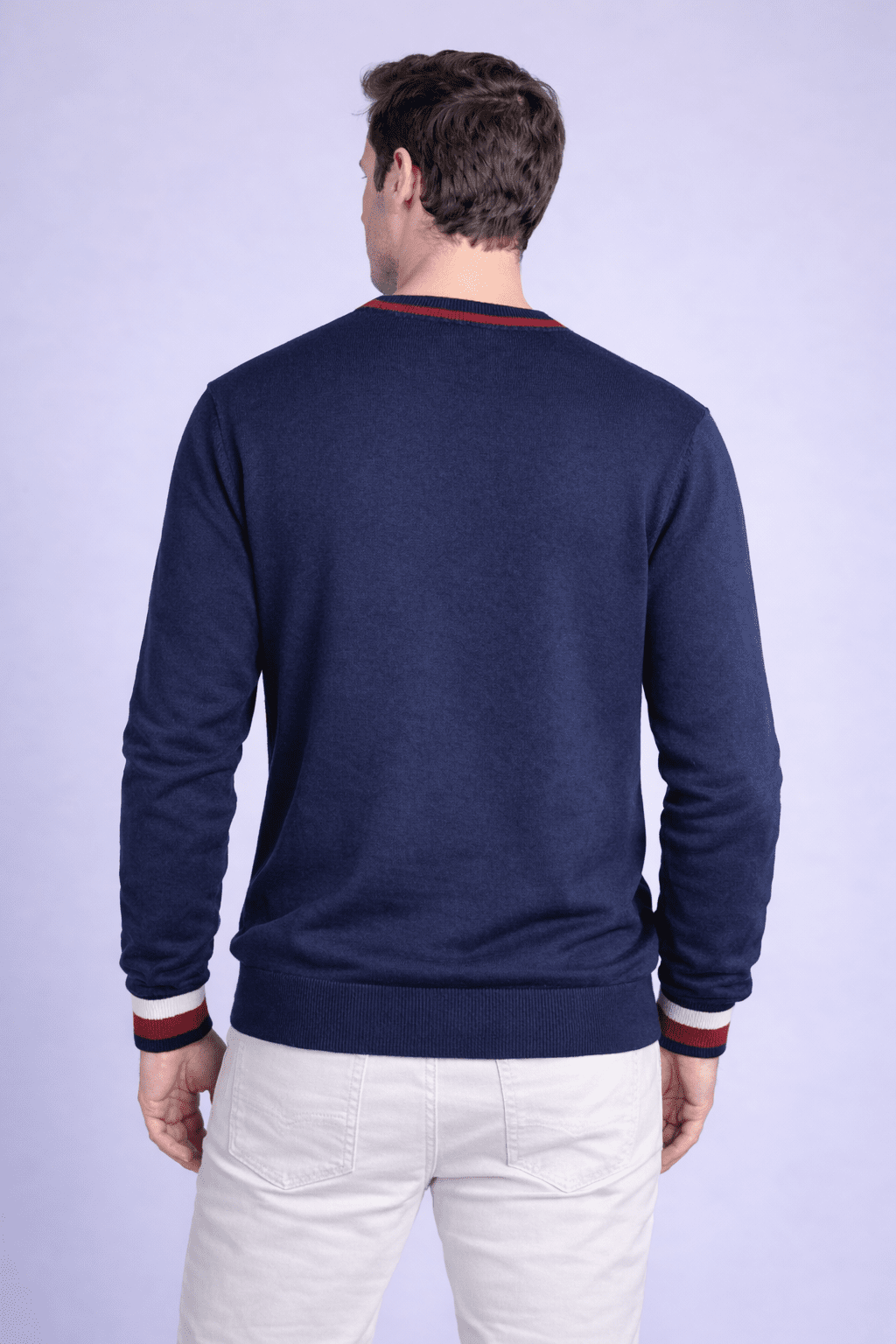 navy Crewneck Sweater with Sporty Accents Men's sweater - Monterowindia