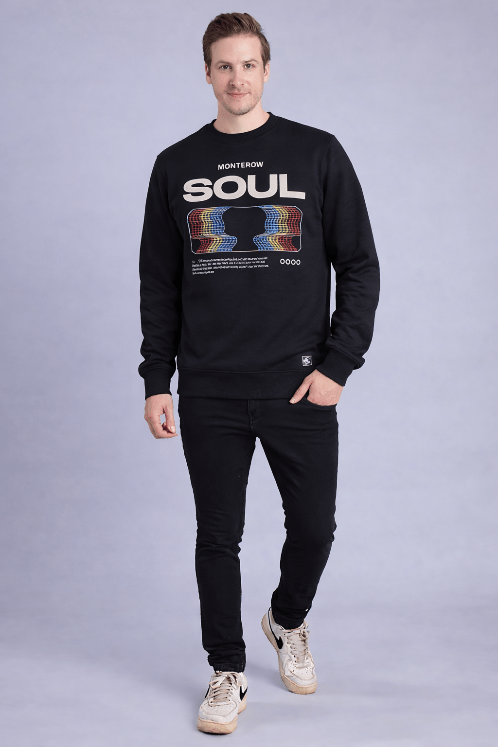 Men's Black Graphic Sweatshirt – "Soul" Print Men's Sweatshirt - Monterowindia