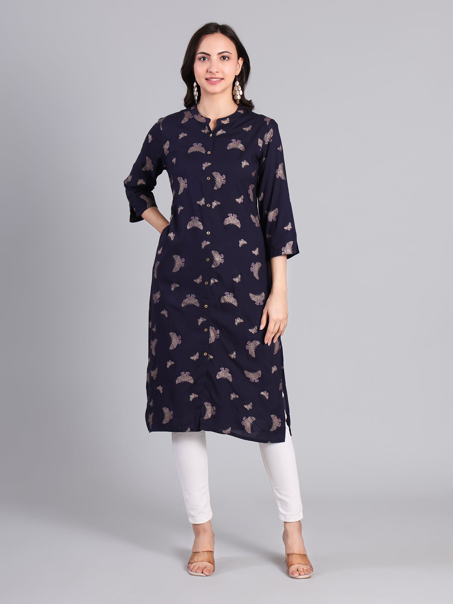 Elegant Navy Blue Printed Kurti for Women – Perfect for Casual and Festive Wear Women's Kurti - Monterowindia