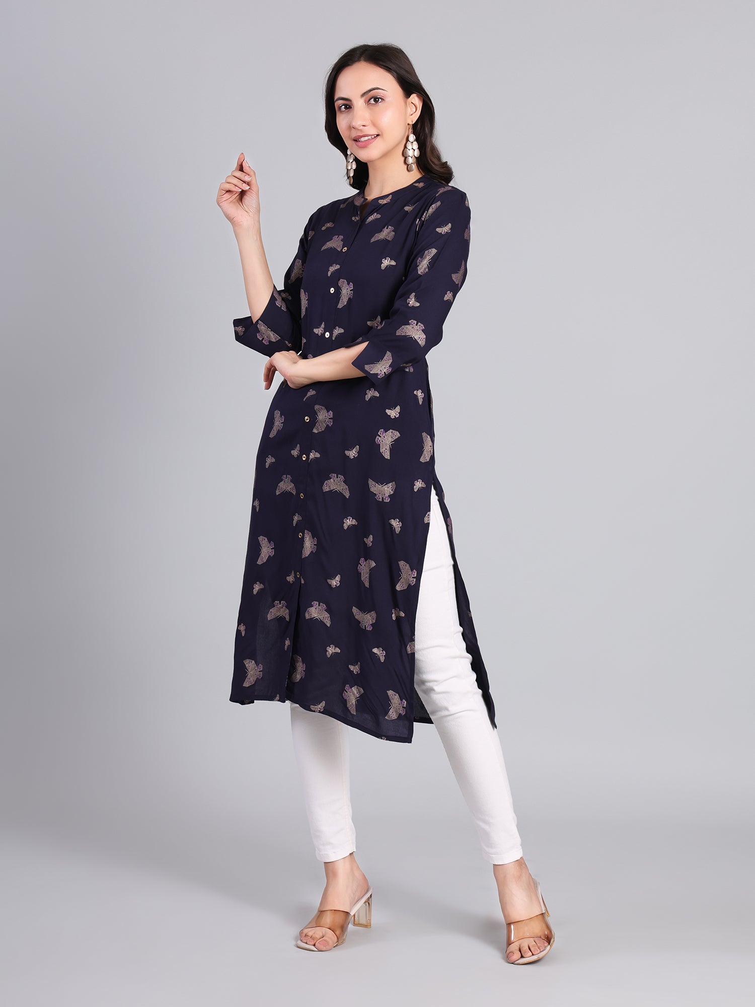 Elegant Navy Blue Printed Kurti for Women – Perfect for Casual and Festive Wear Women's Kurti - Monterowindia