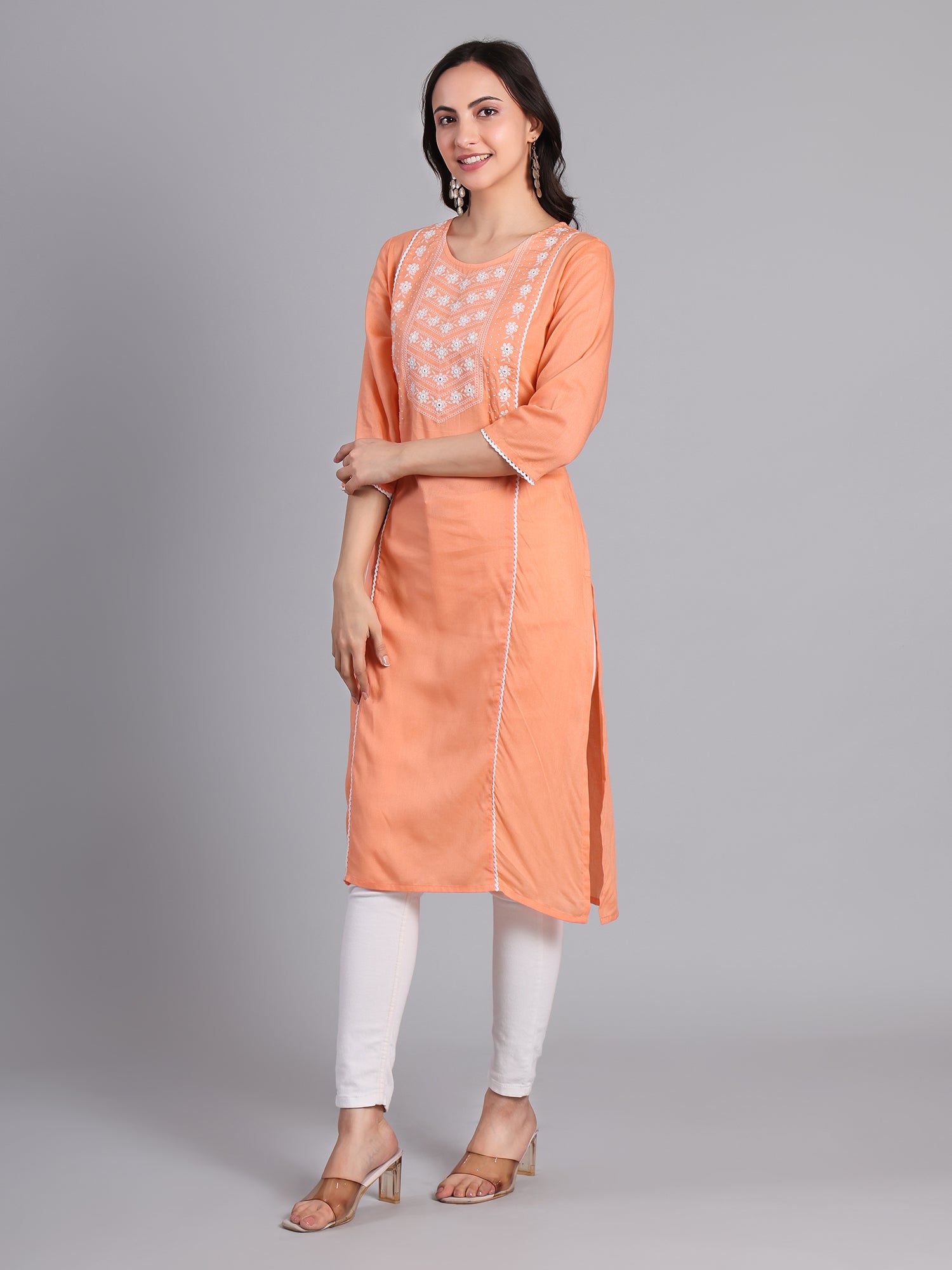 Elegant Embroidered Orange Kurti for Women Women's Kurti - Monterowindia