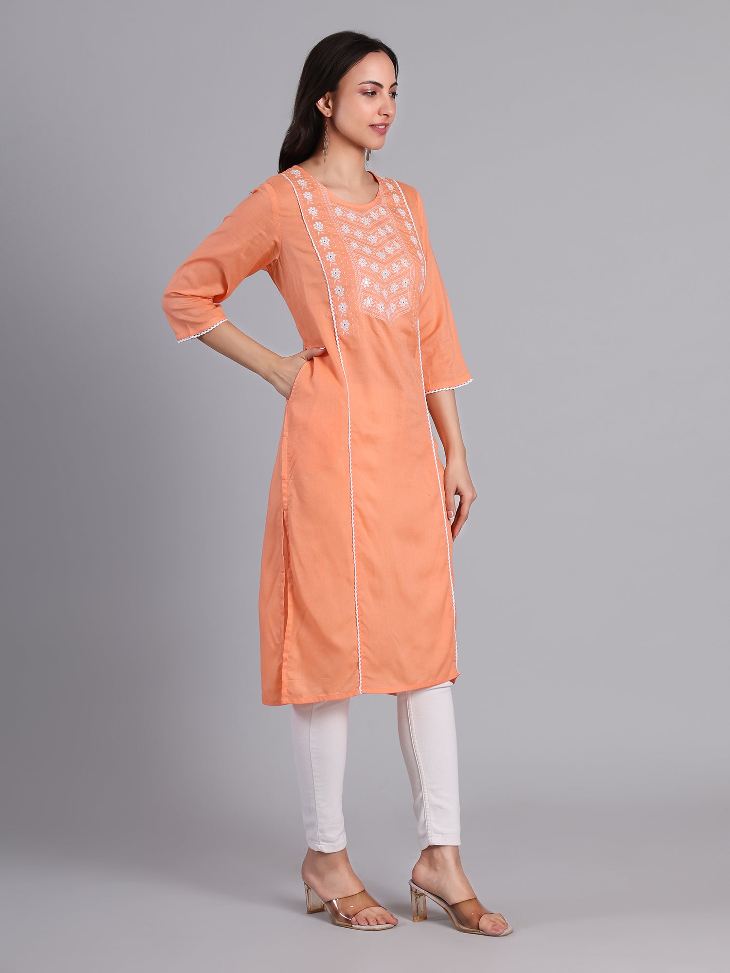 Elegant Embroidered Orange Kurti for Women Women's Kurti - Monterowindia