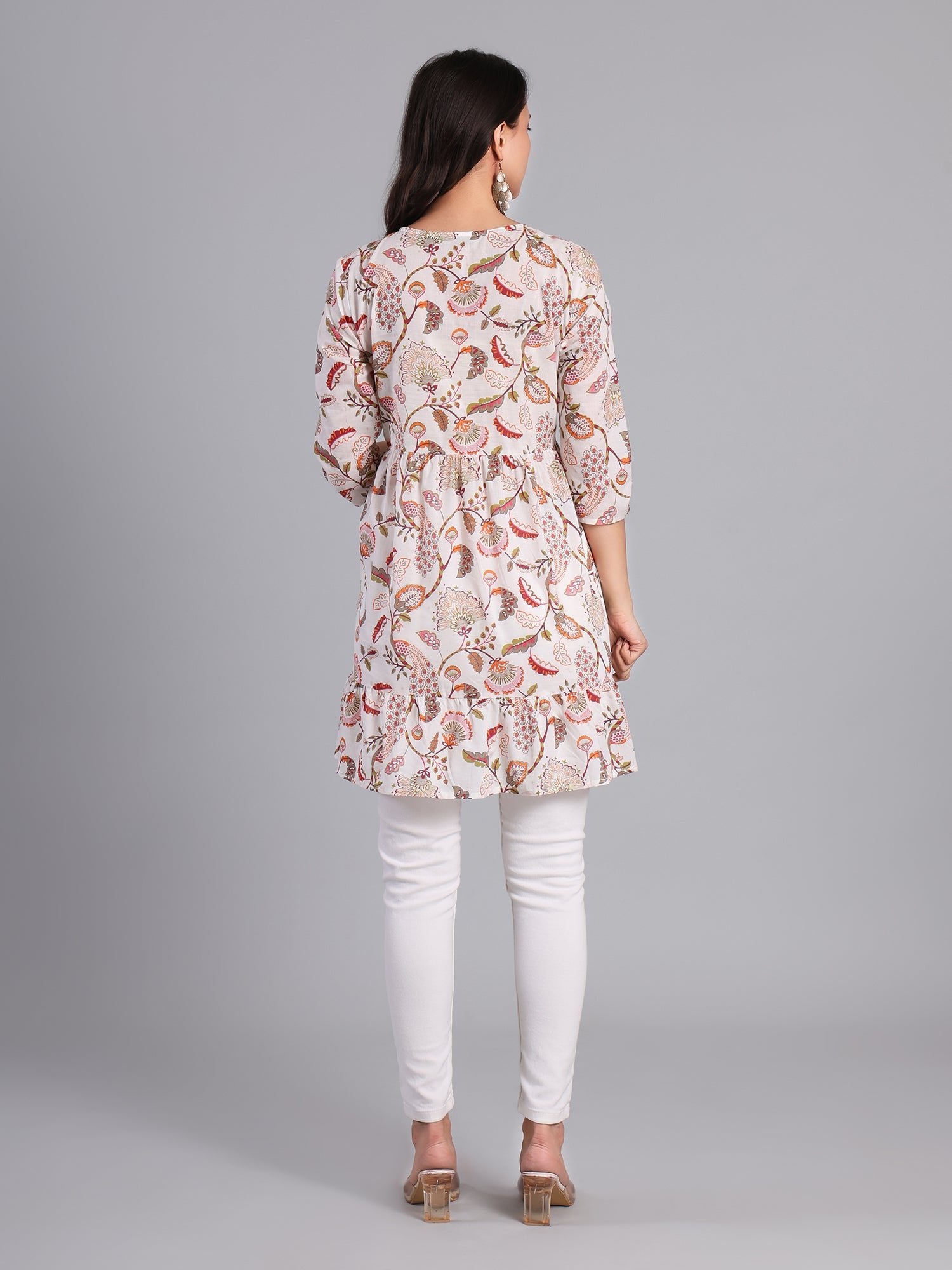 Women's Floral Print Cotton Kurti in Soft Peach Women's Kurti - Monterowindia