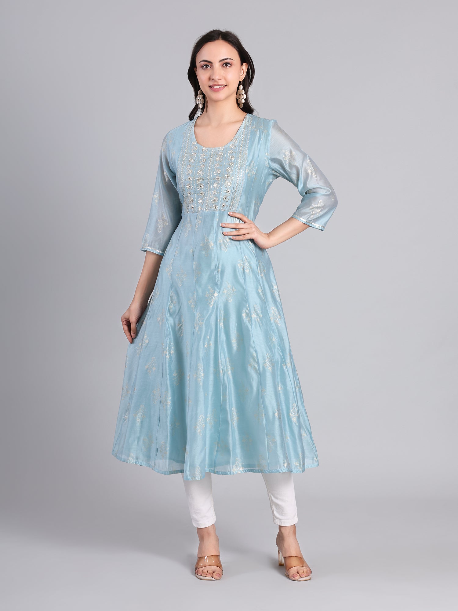 Embroidered Blue Silk Kurti for Women Women's Kurti - Monterowindia