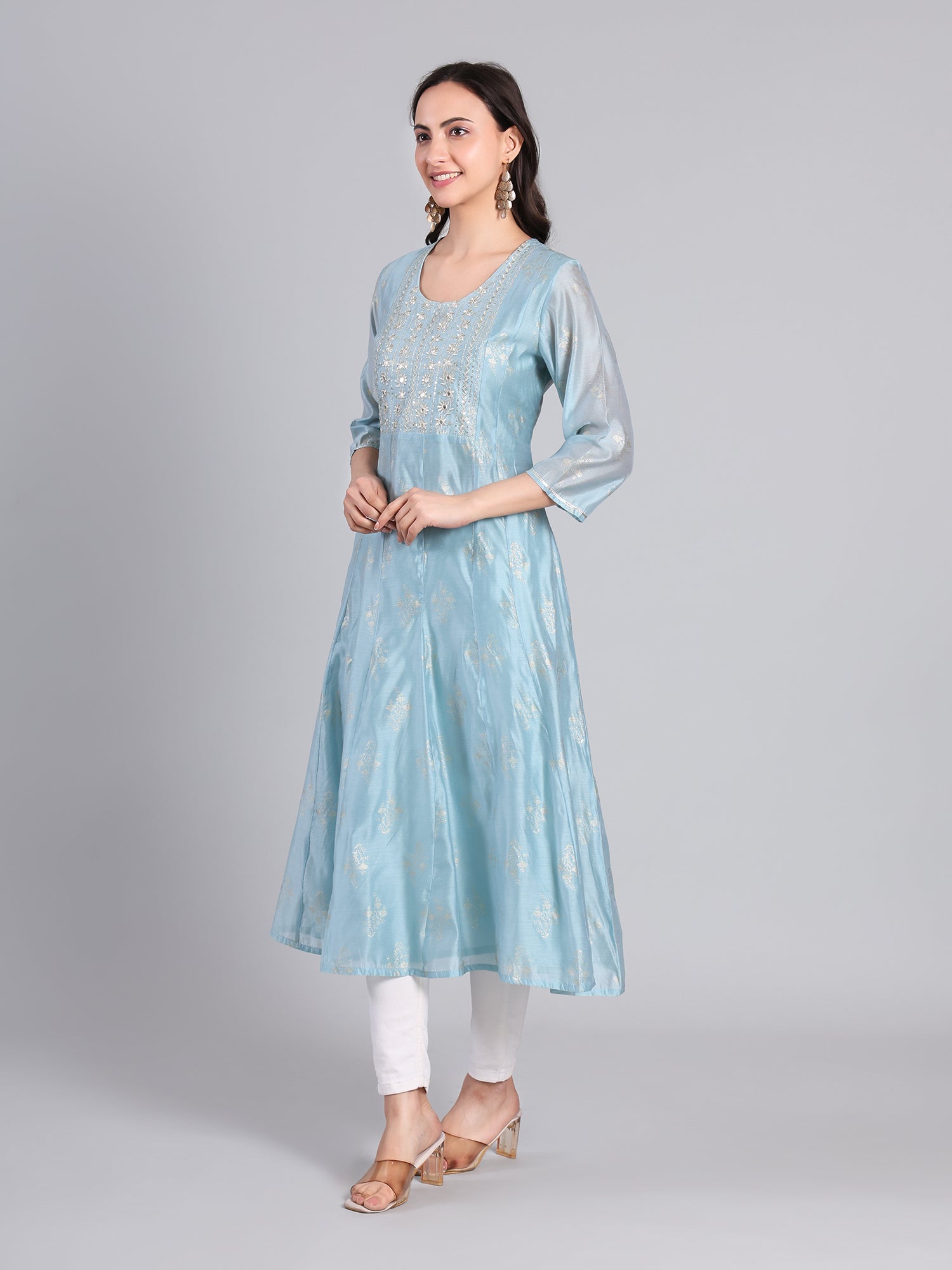 Embroidered Blue Silk Kurti for Women Women's Kurti - Monterowindia