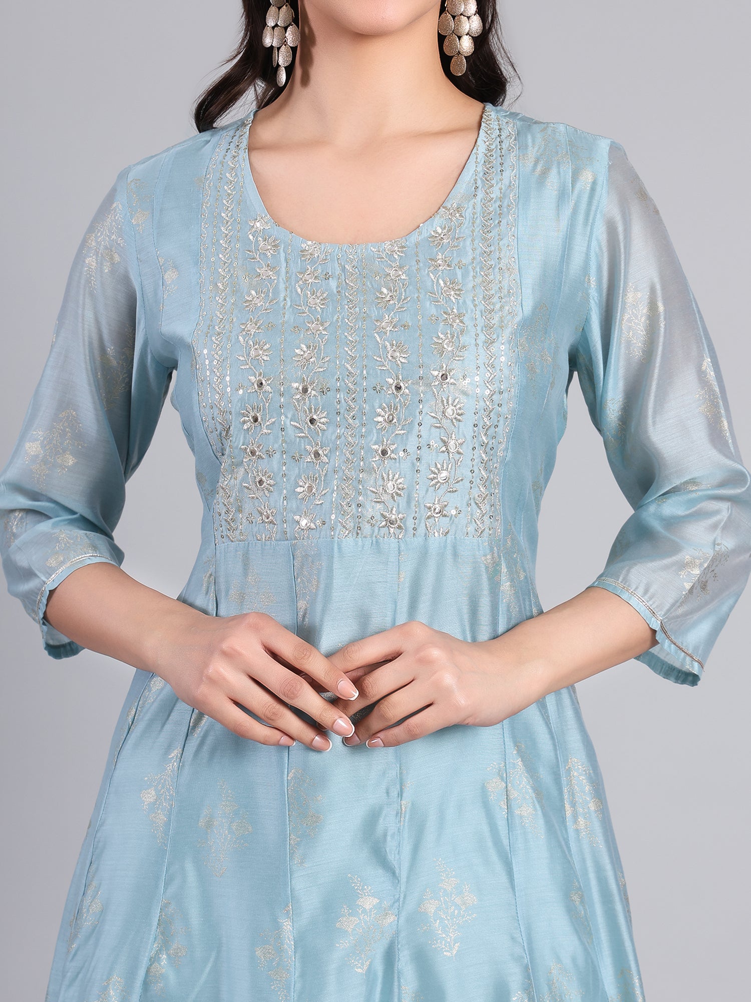 Embroidered Blue Silk Kurti for Women Women's Kurti - Monterowindia