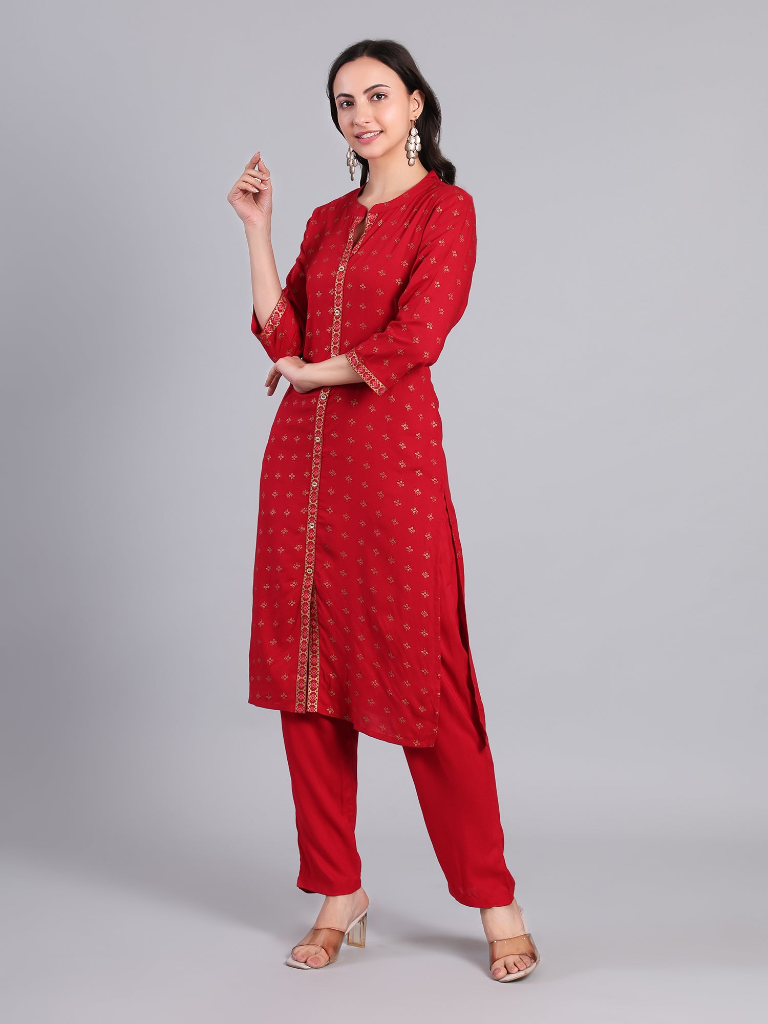 Elegant Red Kurti with Golden Embroidery for Women Women's Kurti - Monterowindia