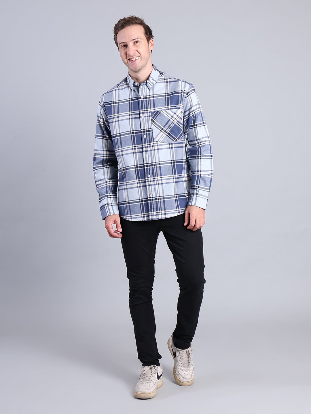 Men's Blue Plaid Casual Shirt - Comfortable & Stylish Men's Shirt - Monterowindia