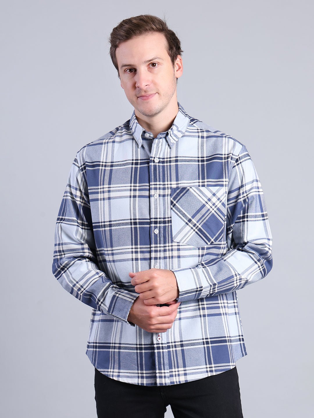 Men's Blue Plaid Casual Shirt - Comfortable & Stylish Men's Shirt - Monterowindia