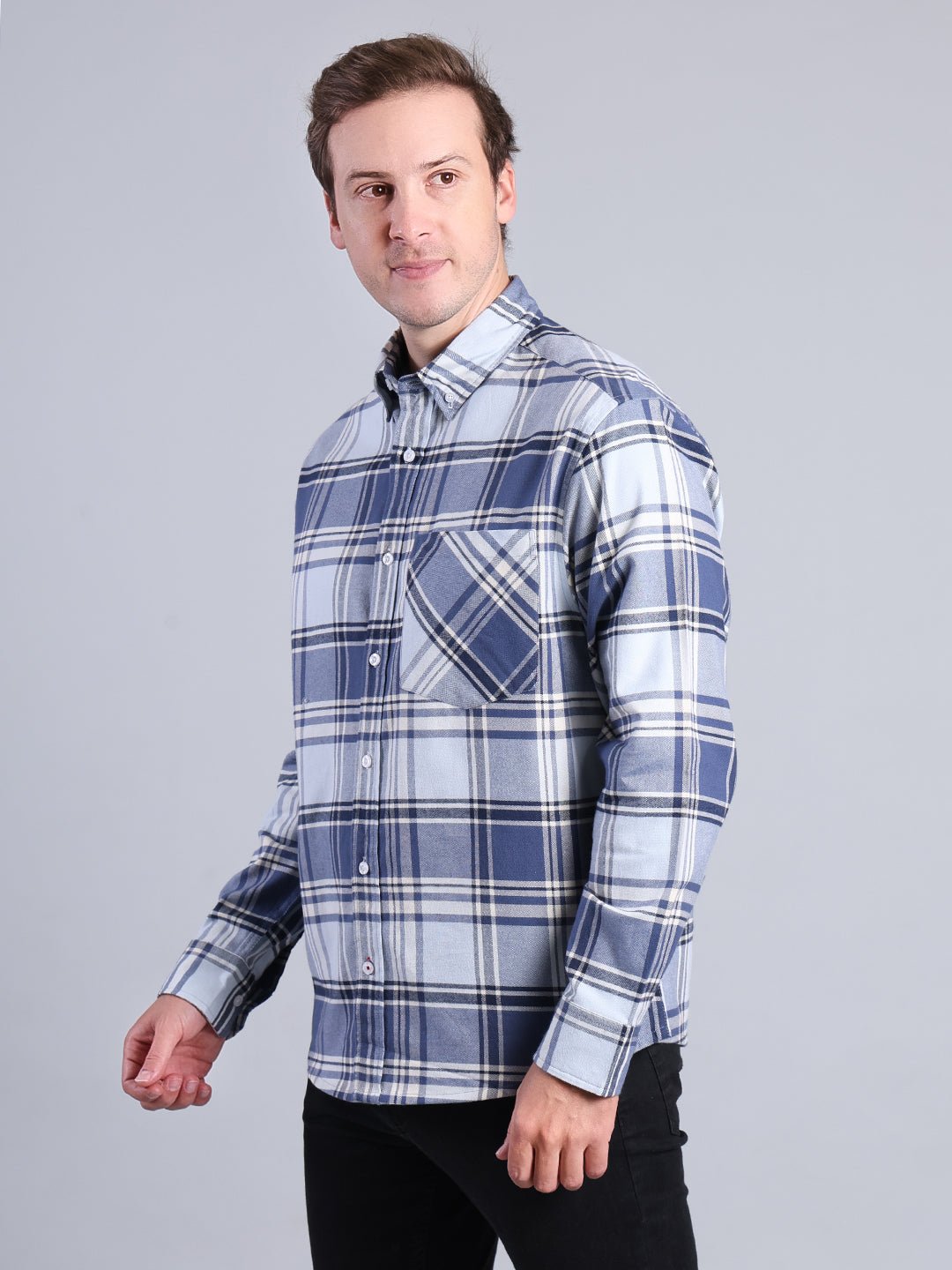 Men's Blue Plaid Casual Shirt - Comfortable & Stylish Men's Shirt - Monterowindia