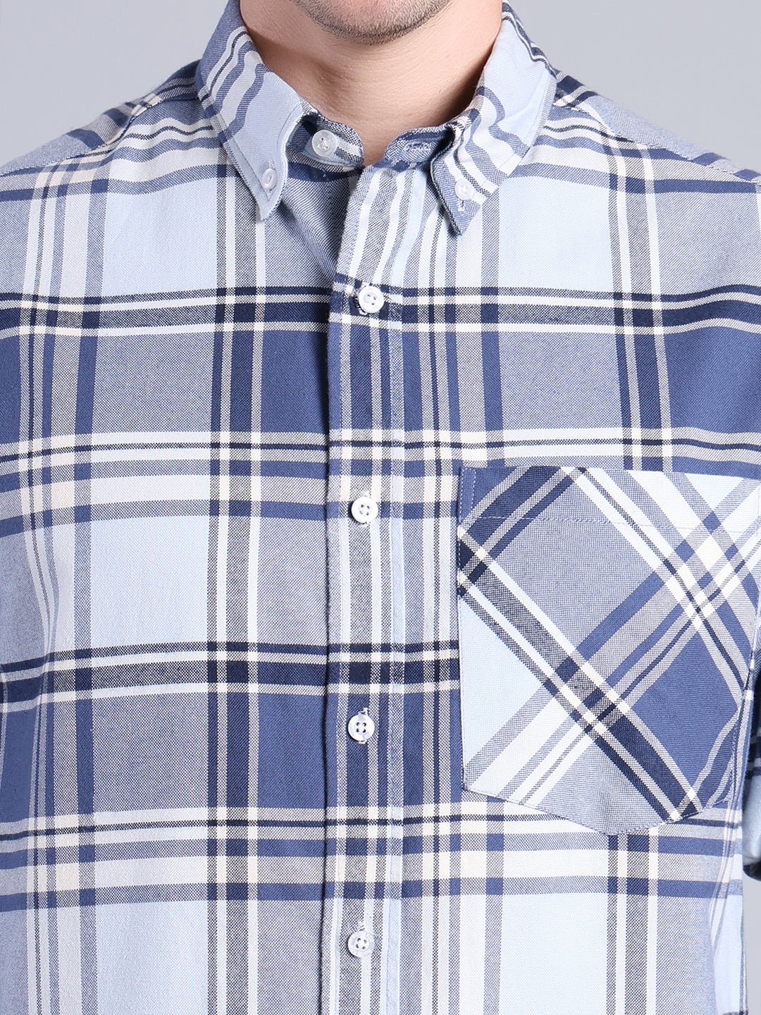 Men's Blue Plaid Casual Shirt - Comfortable & Stylish Men's Shirt - Monterowindia