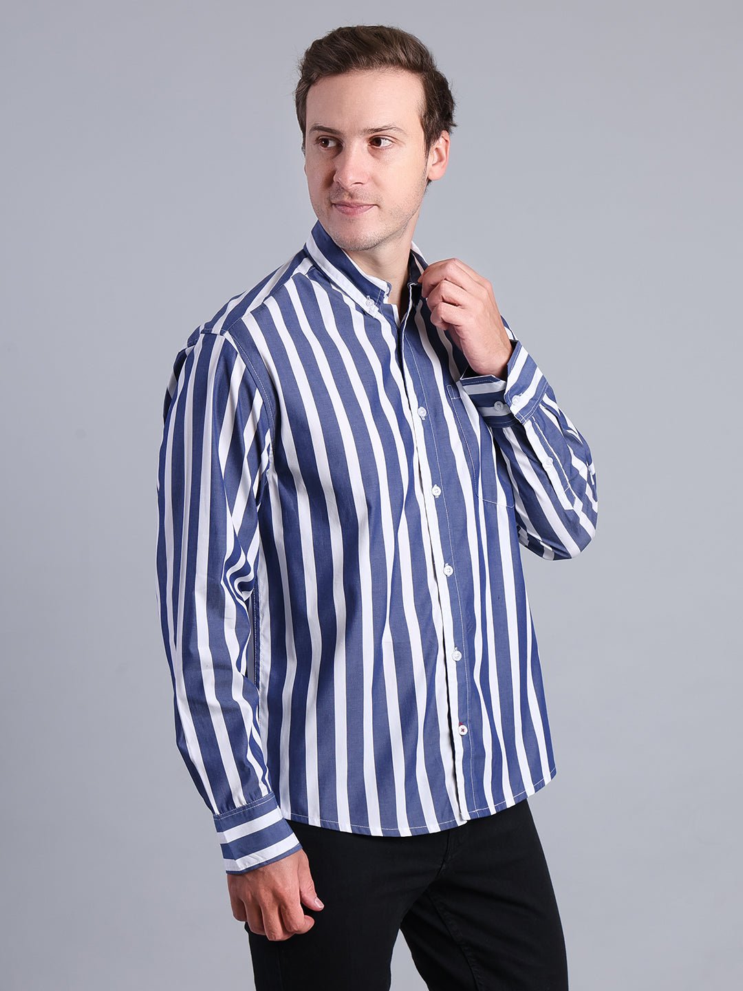 Men’s Navy Blue Striped Casual Shirt - Stylish Button - Down for Comfort & Fashion Men's Shirt - Monterowindia
