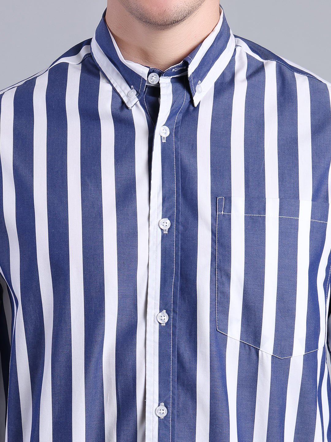 Men’s Navy Blue Striped Casual Shirt - Stylish Button - Down for Comfort & Fashion Men's Shirt - Monterowindia