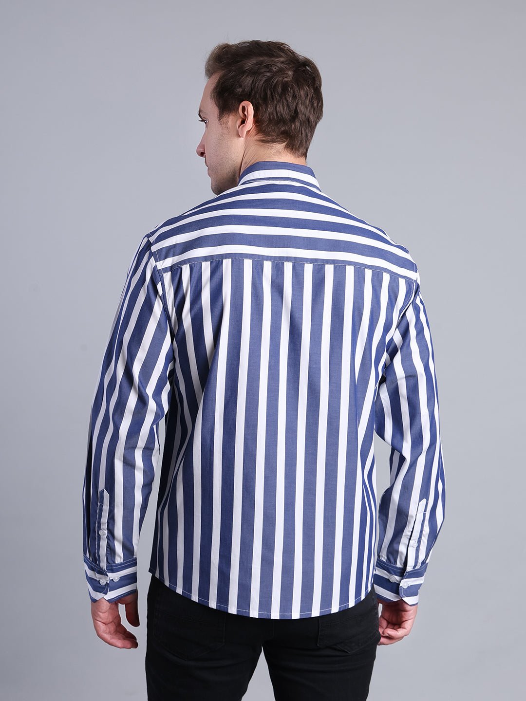 Men’s Navy Blue Striped Casual Shirt - Stylish Button - Down for Comfort & Fashion Men's Shirt - Monterowindia