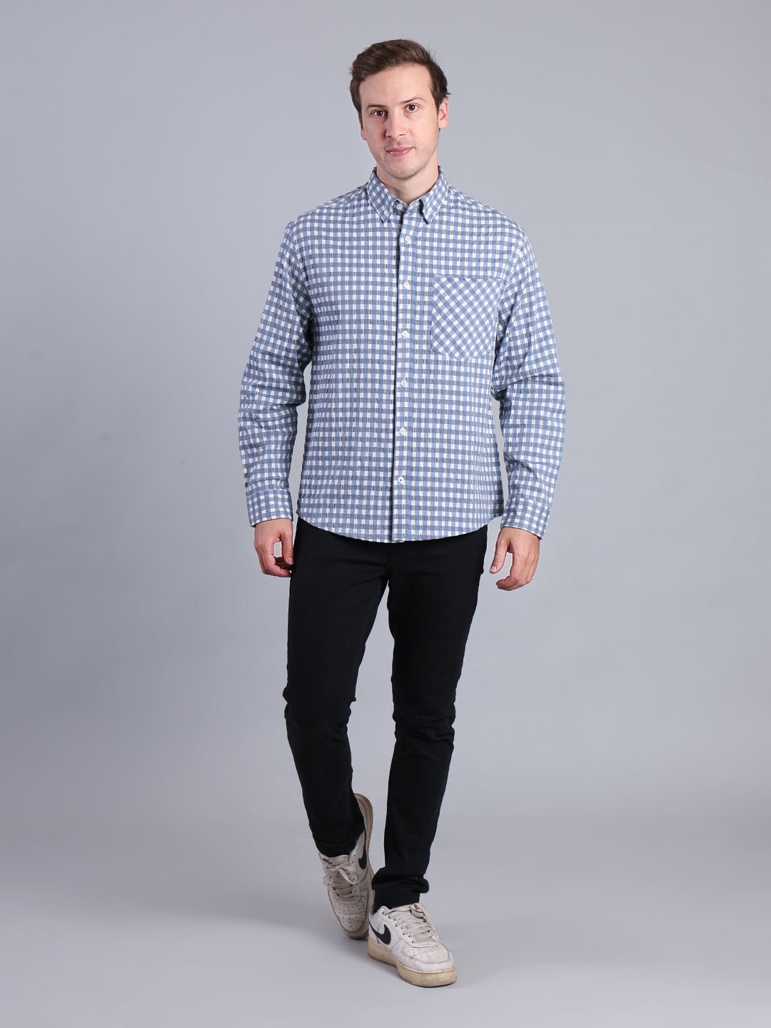 Men's Blue Checkered Shirt - Casual & Stylish Button - Down Shirt Men's Shirt - Monterowindia