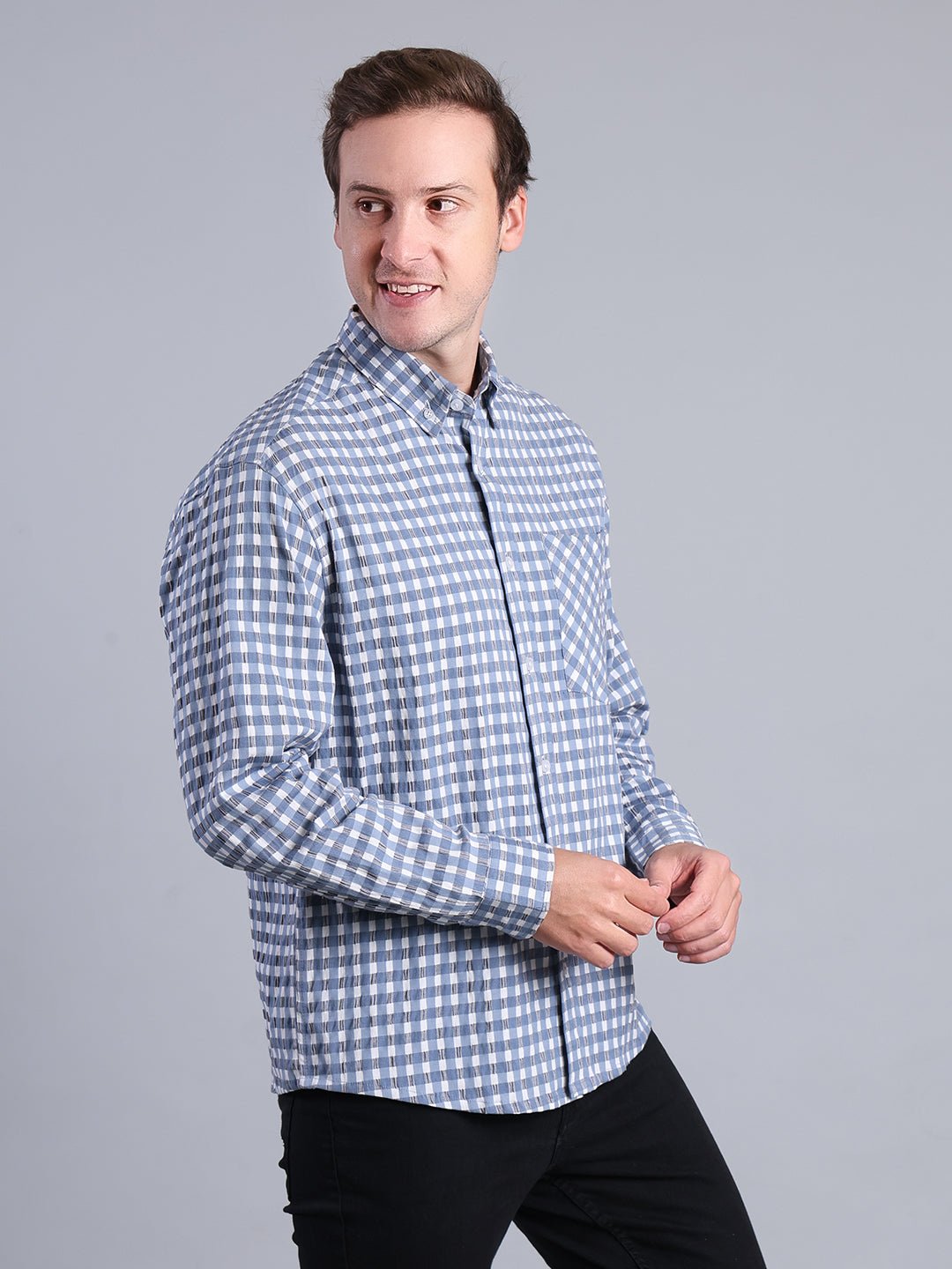 Men's Blue Checkered Shirt - Casual & Stylish Button - Down Shirt Men's Shirt - Monterowindia