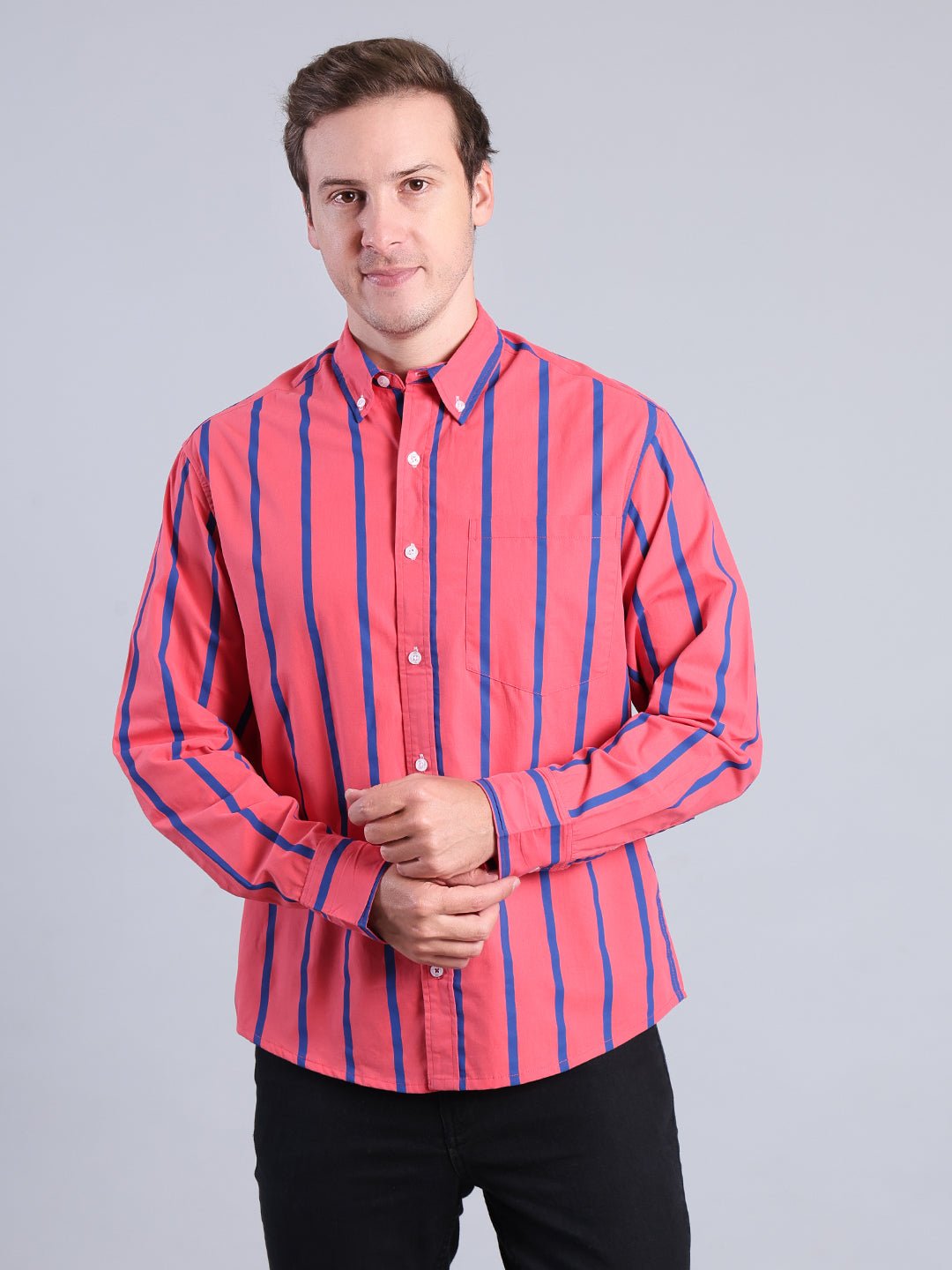 Men's Blue Striped Casual Shirt – Comfortable & Trendy Design Men's Shirt - Monterowindia