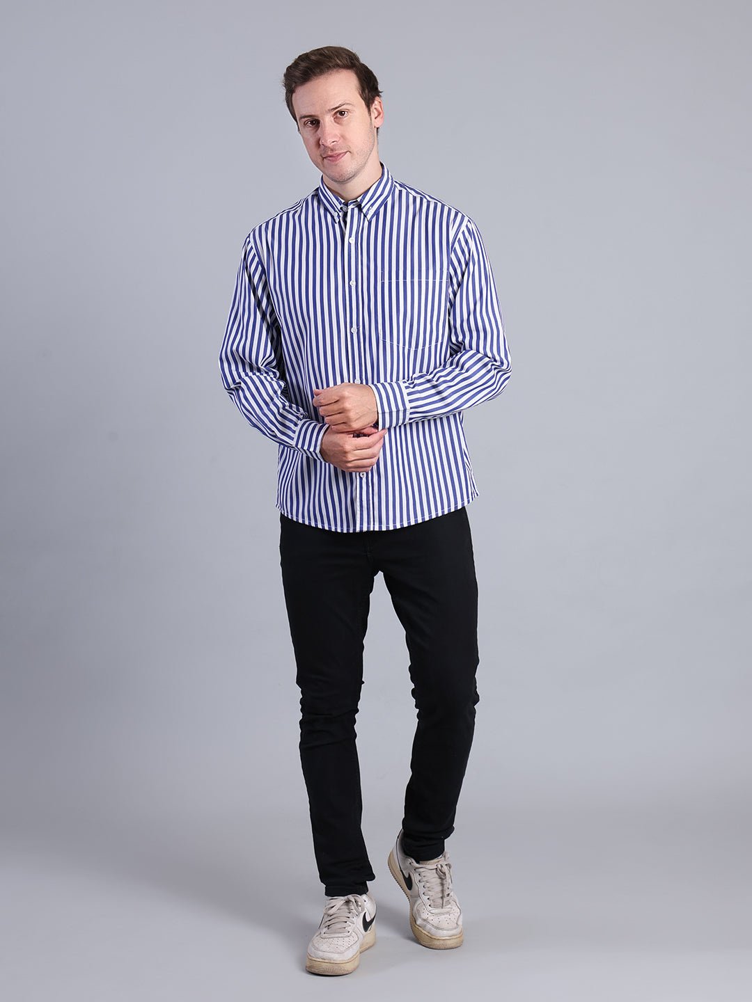 Men's Blue Striped Checkered Shirt - Casual Cotton Button - Up Men's Shirt - Monterowindia