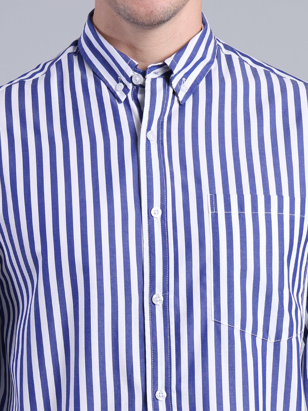 Men's Blue Striped Checkered Shirt - Casual Cotton Button - Up Men's Shirt - Monterowindia