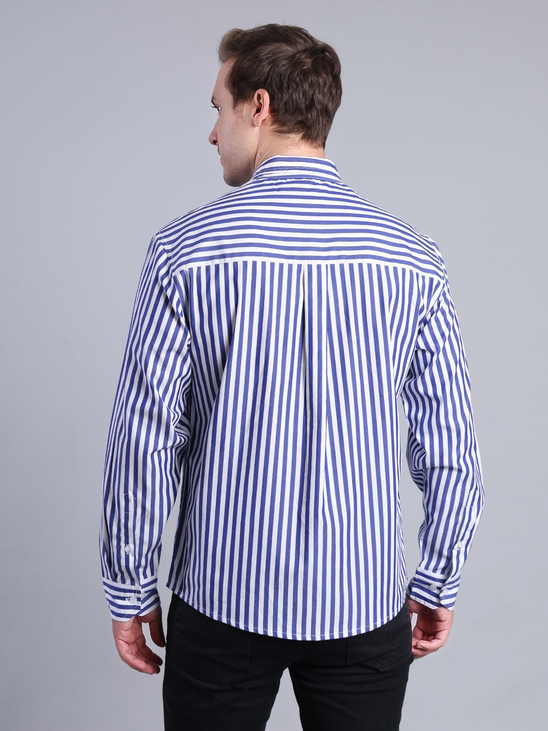 Men's Blue Striped Checkered Shirt - Casual Cotton Button - Up Men's Shirt - Monterowindia