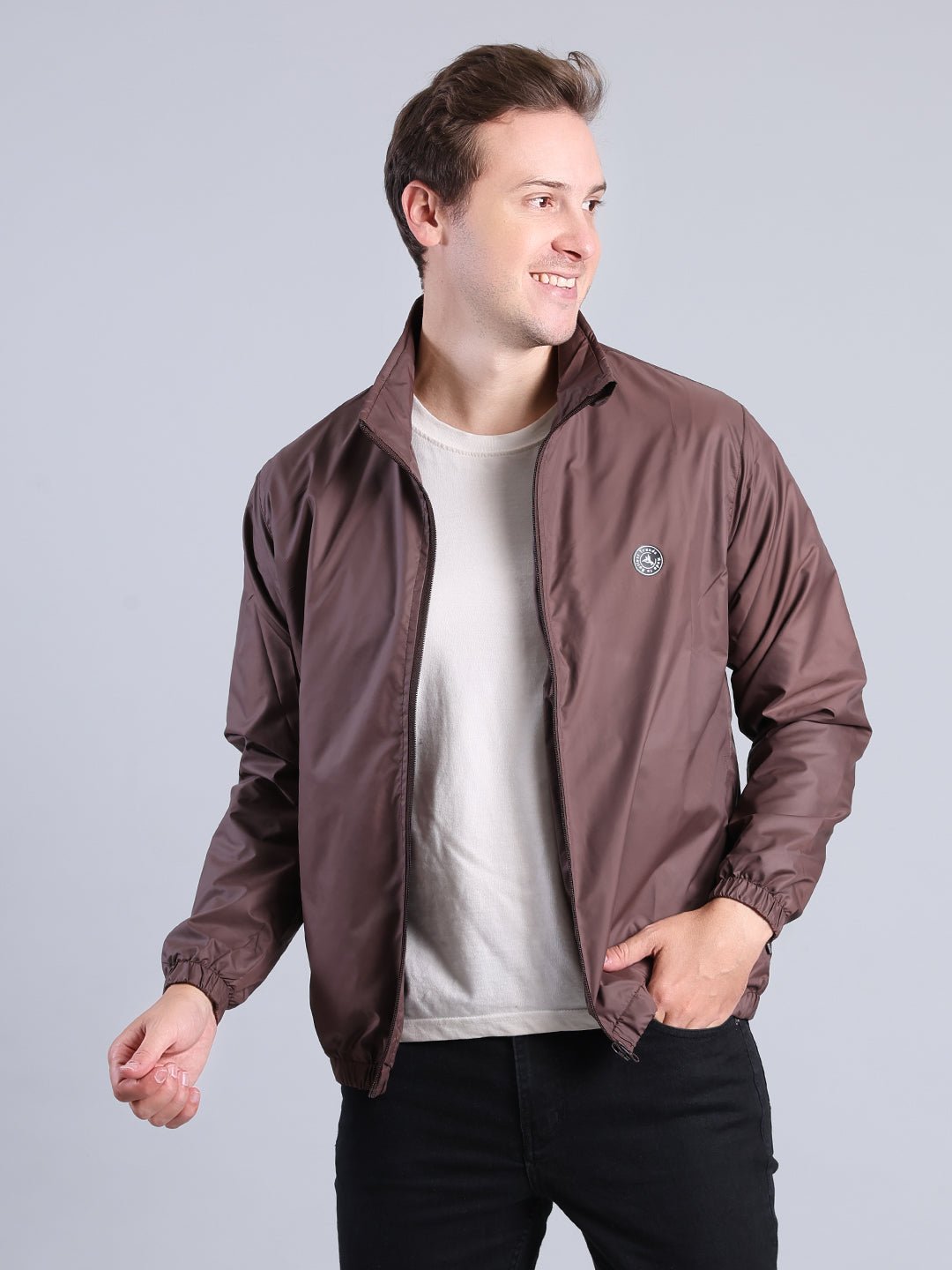 Men's Brown Casual Jacket – Lightweight Full Zip Outdoor Wear Men's Jacket - Monterowindia