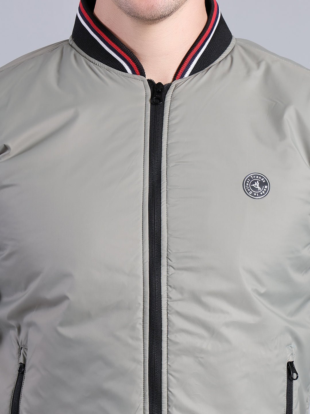 Men's Grey Bomber Jacket – Full Zip with Stylish Ribbed Details Men's Jacket - Monterowindia