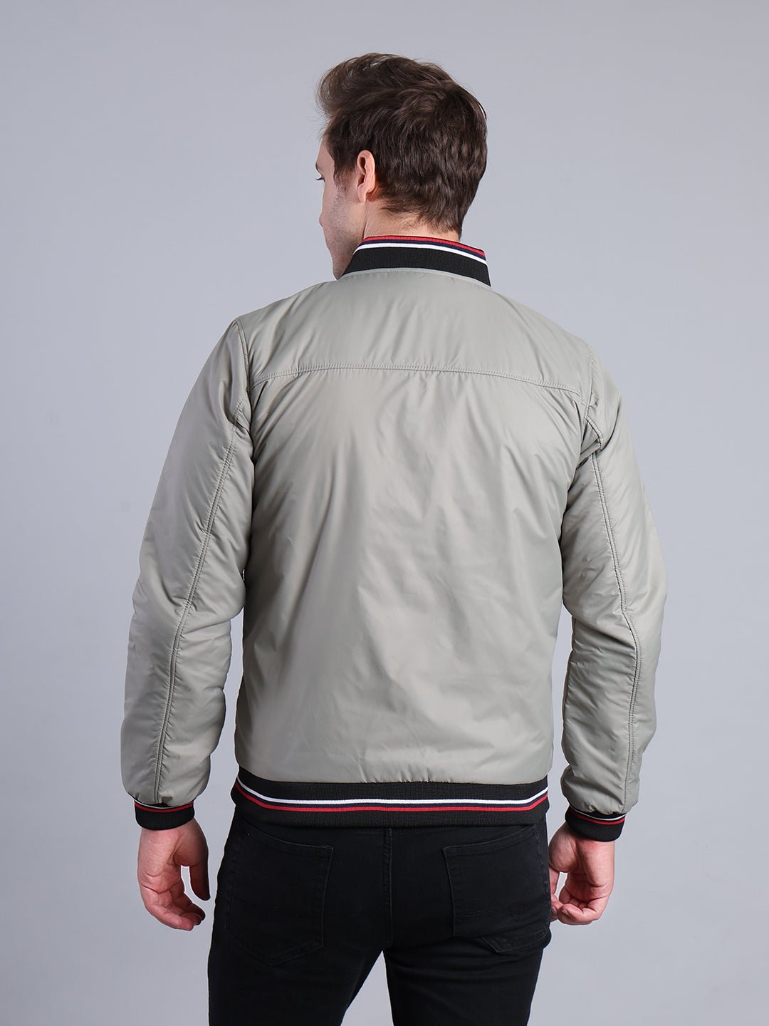 Men's Grey Bomber Jacket – Full Zip with Stylish Ribbed Details Men's Jacket - Monterowindia