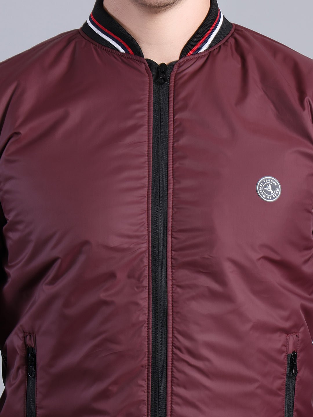 Men's Burgundy Bomber Jacket – Stylish Full Zip with Ribbed Collar & Cuffs Men's Jacket - Monterowindia