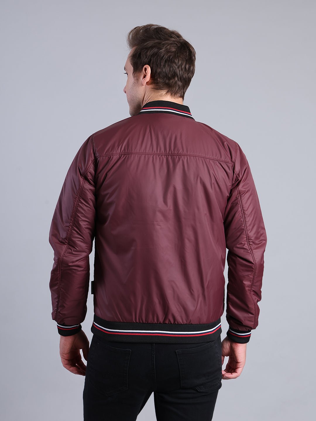 Men's Burgundy Bomber Jacket – Stylish Full Zip with Ribbed Collar & Cuffs Men's Jacket - Monterowindia