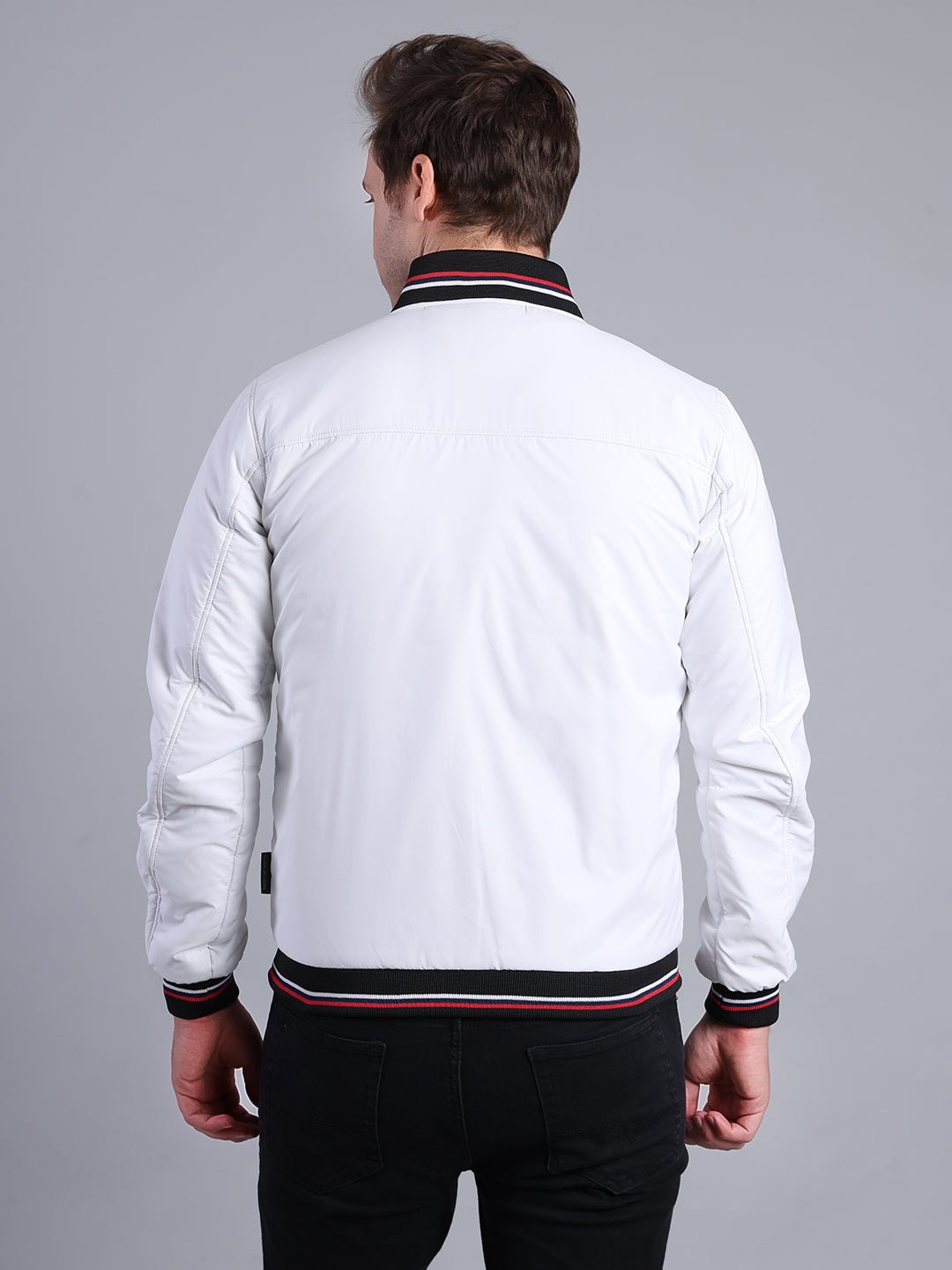 Men's White Bomber Jacket – Full Zip with Ribbed Collar & Cuffs Men's Jacket - Monterowindia