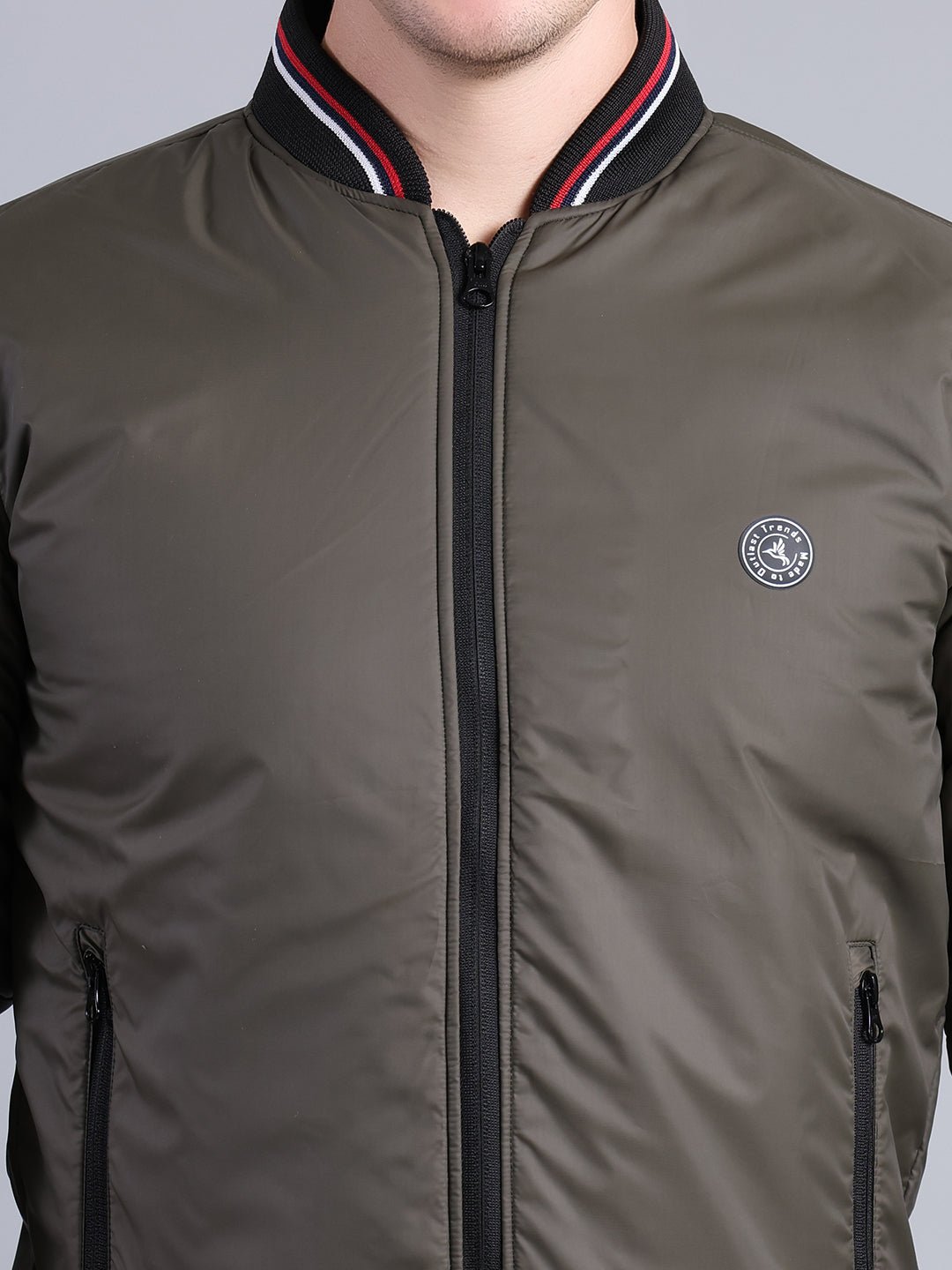 Men's Olive Green Bomber Jacket – Full Zip with Ribbed Collar & Cuffs Men's Jacket - Monterowindia