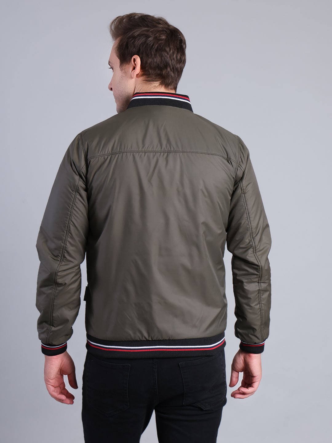 Men's Olive Green Bomber Jacket – Full Zip with Ribbed Collar & Cuffs Men's Jacket - Monterowindia