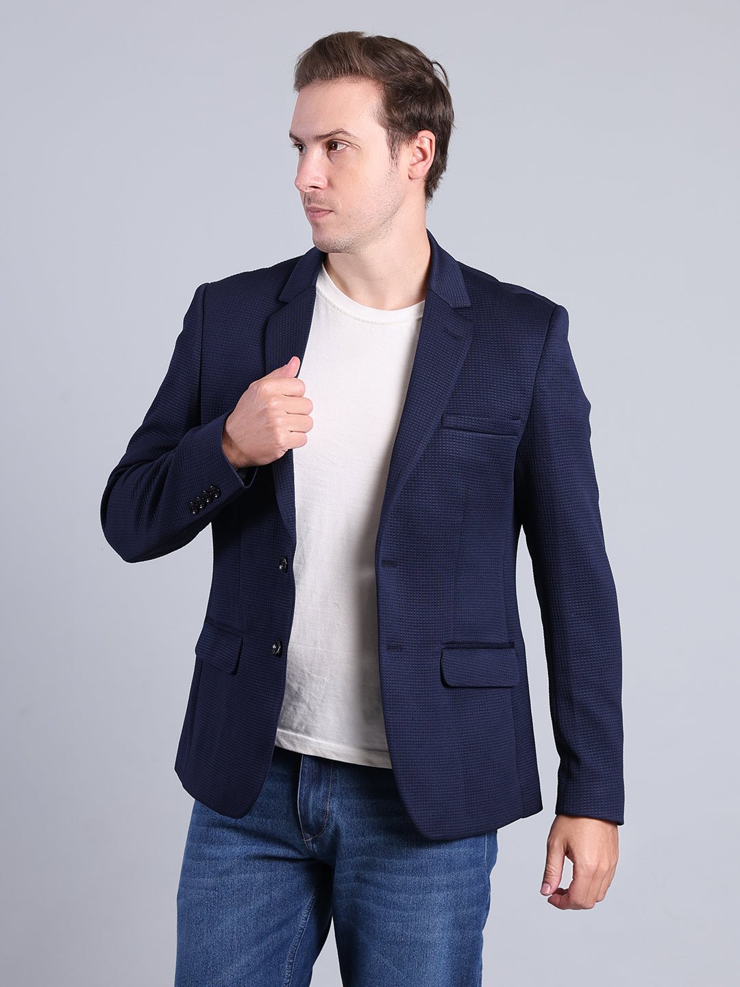 Navy Textured Blazer for Men Men's Blazzer - Monterowindia
