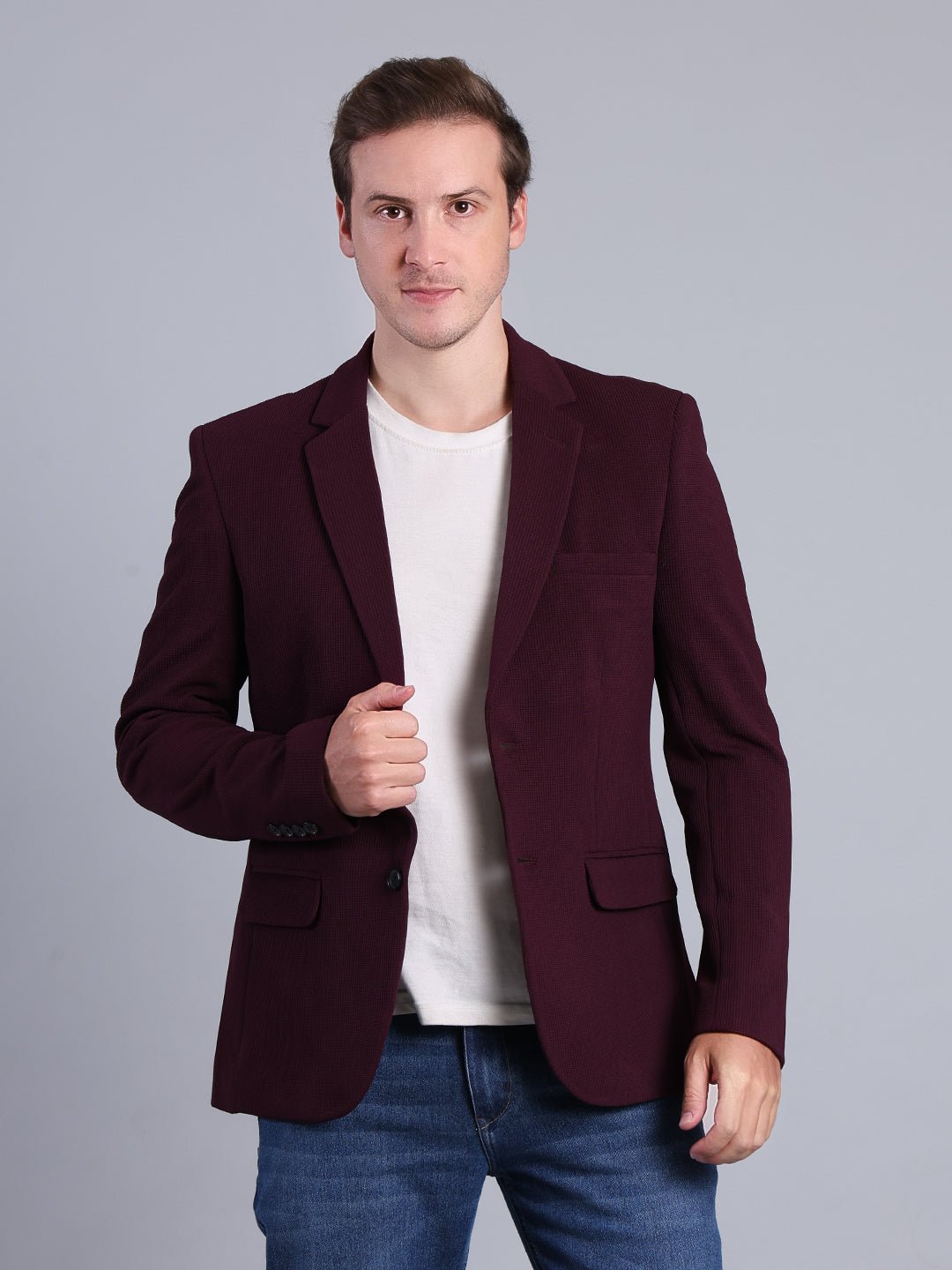 Burgundy Slim Fit Blazer Men's Blazzer - Monterowindia