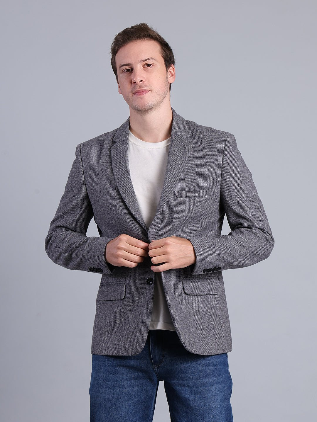 Grey Houndstooth Pattern Blazer Men's Blazzer - Monterowindia