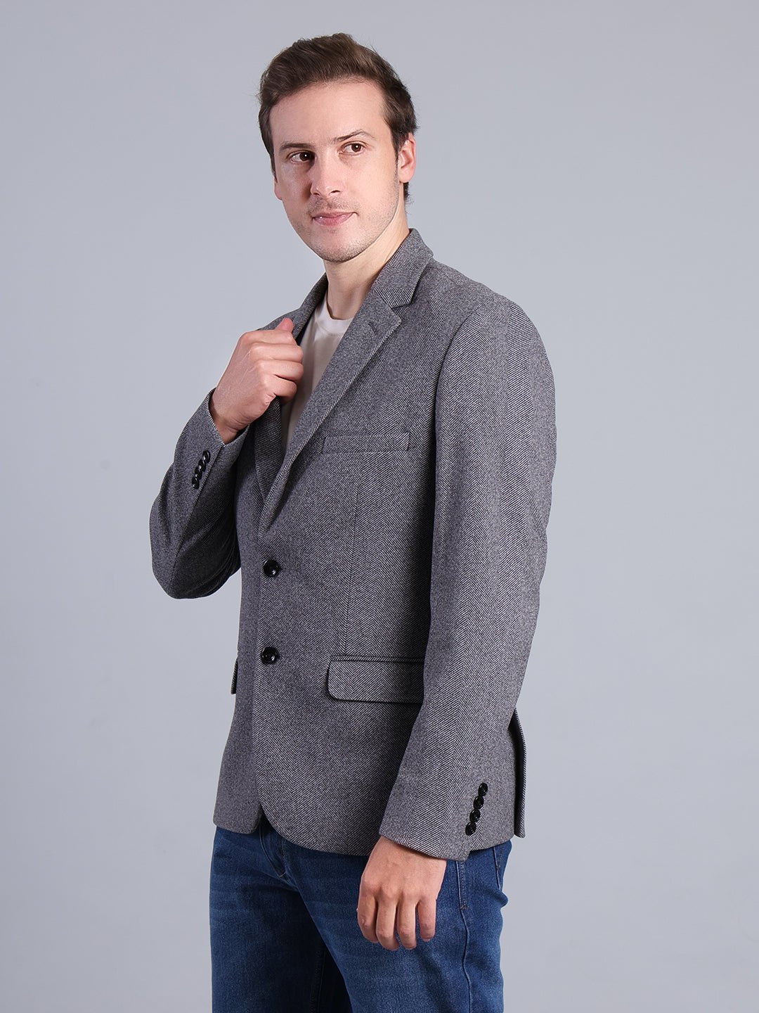 Grey Houndstooth Pattern Blazer Men's Blazzer - Monterowindia