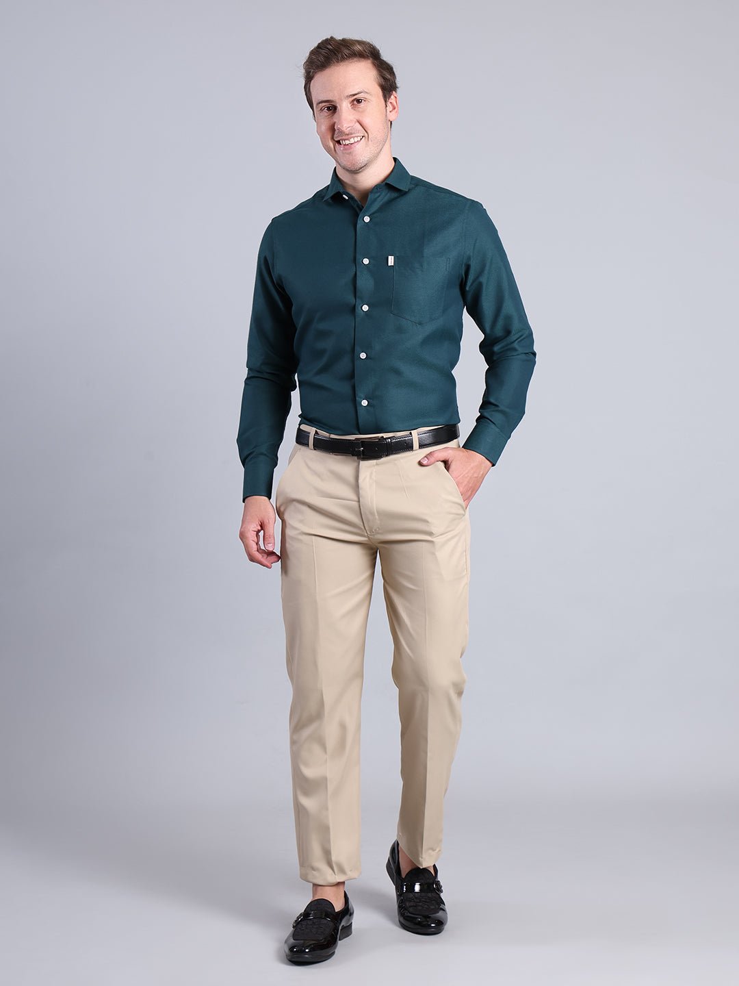 Men's Slim - Fit Green Shirt Men's Shirt - Monterowindia