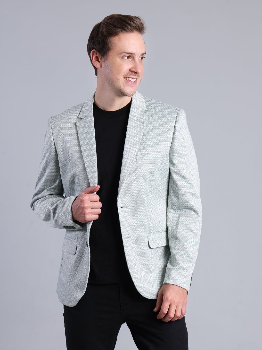 Light Grey Blazer with Green Buttons Men's Blazzer - Monterowindia