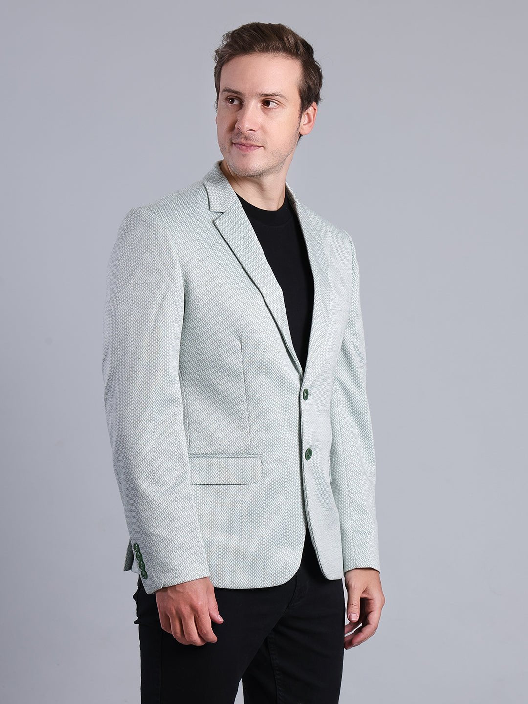 Light Grey Blazer with Green Buttons Men's Blazzer - Monterowindia